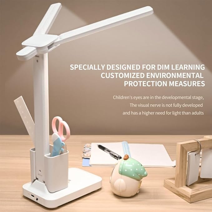 Rechargeable Desk Lamp, Small Desk Light with 3 Color Temperatures & Stepless Dimming, Battery Powered Table Lamp for Home Office, Eye-Caring Study Lamp with USB-C Charging Port (FOLD-699ADUAL)