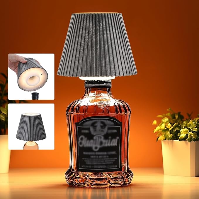 WILIT Wireless Bottle Lamp Shades for Table Lamps, 3 Level Brightness Touch Lamps for Nightstand, Rechargeable Cordless Lamp for Bedroom, Restaurant Bottle Light, Table Top Decor, Cool House Stuff