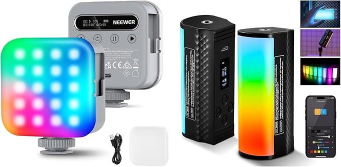 NEEWER BL60C Basic Magnetic RGB Video Light, 360° Full RGB Mini LED Camera Light Rechargeable Portable for Selfie/Tripod Photography Lighting with TL98C Magnetic Handheld Light Wand