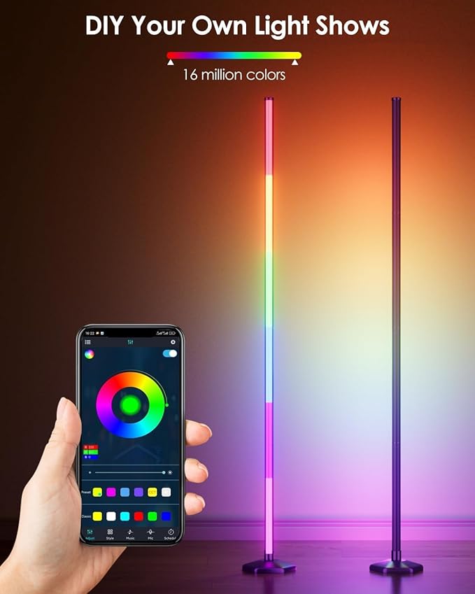 Corner Floor Lamp, 2 Pack RGB Corner Lamp with App/Remote/Button Control, Smart LED Floor Lamp with 16 Million DIY Colors & 68+ Scene, Music Sync for Living Room, Bedroom, Gaming Room