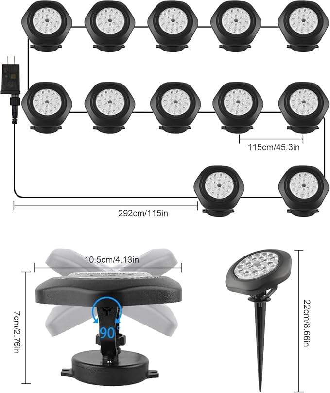 RGB Underwater Pond Lights,Super Bright 18 LED Submersible Fountain Lights, Bluetooth APP Control IP68 Waterproof Color Changing Spotlights for Fish Aquarium Tank Yard Garden Pool(Set of 12)