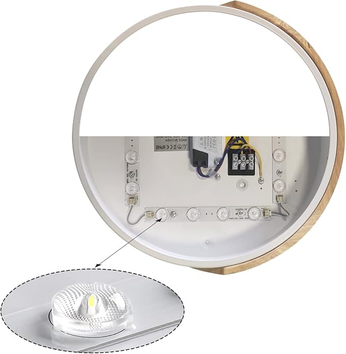 Flush Mount Ceiling Light, Ceiling Light Fixture Minimalist Wood 30W, Dimmable 3000K/4000K/6500K with Remote, 15.7 inch Modern Light Fixture Ceiling for Kitchen Bedroom Hallway Living Room