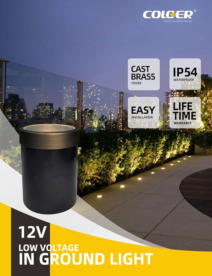 COLOER In-Ground Well Lights Large Size, LED Outdoor Low Voltage Pathway Light, IP65 Waterproof Sidewalk Lighting for Outside Landscape Uplight for Tree,1-Pack Without Bulb(302B)