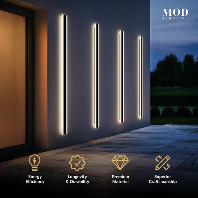 𝗠𝗢𝗗 𝗟𝗜𝗚𝗛𝗧𝗜𝗡𝗚 Haylen | Waterproof Outdoor Wall Light, LED Dimmable with Remote 3000K-6000K, Long Outdoor Porch Lights, Wired Lighting Fixture, Patio Exterior Wall Sconce, 2-Pack (Black, 94")