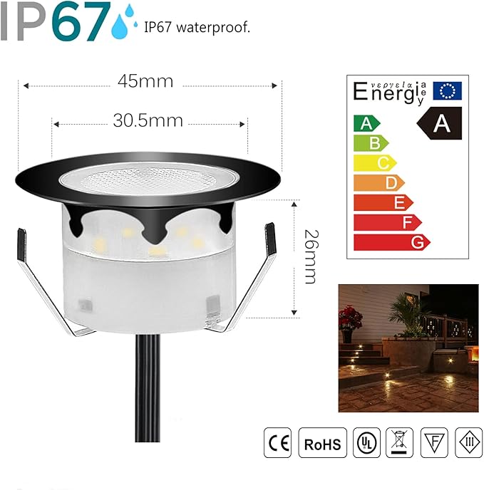 1 Pack Led Deck Lights Outdoor Waterproof Low Voltage Stainless Steel 1W Outdoor Yard Garden Decoration Lamps Landscape Pathway Patio Step Stairs LED In-ground Lights(Black Border,Warm White)