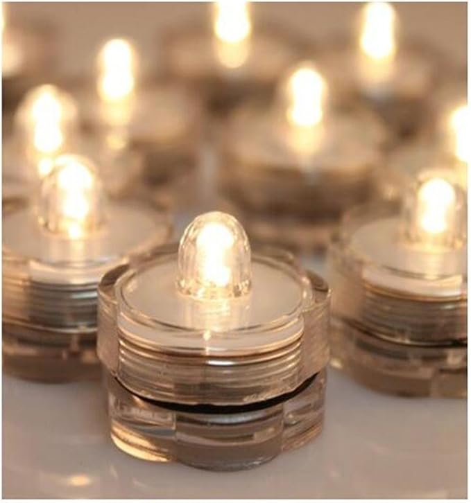 IMAGE 12x LED Waterproof Submersible Tealights Flameless Tealight Battery-Operated Sub Lights for Wedding Christmas Thanksgiving Party Events Home Decor Floral Warm White
