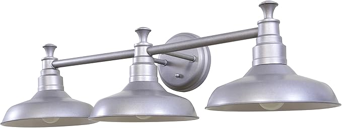 Design House 520312 Kimball Industrial Farmhouse 3-Light Indoor Bathroom Vanity Light with Metal Shades for Over the Mirror, Galvanized Paint