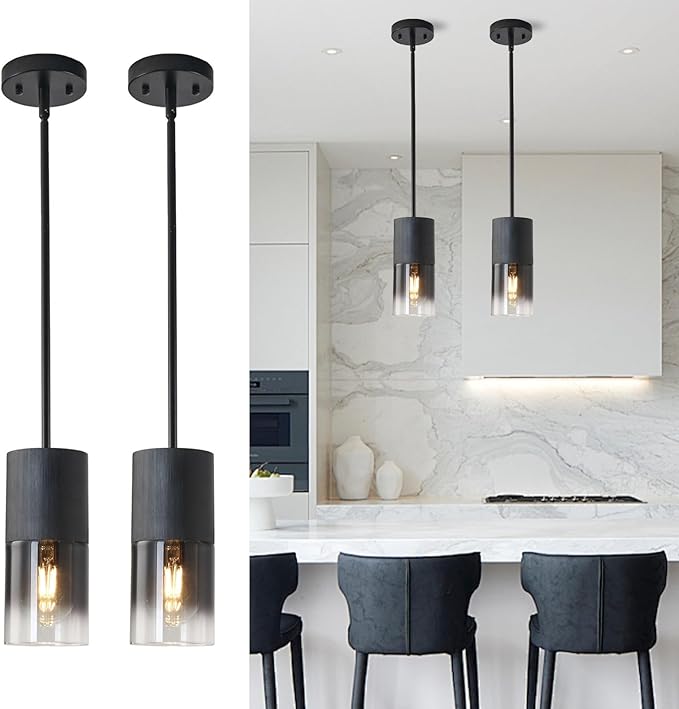 Modern Black Pendant Lights with Downrods, 2 Pack