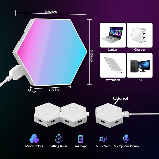 12-Pack Hexagon Light Panels – Smart RGB LED Wall Lights with App & Remote – Music Sync Gaming Lights for Room Decor, Birthday & Party Gifts for Boys, Teens, Men, Boyfriends, and Kids