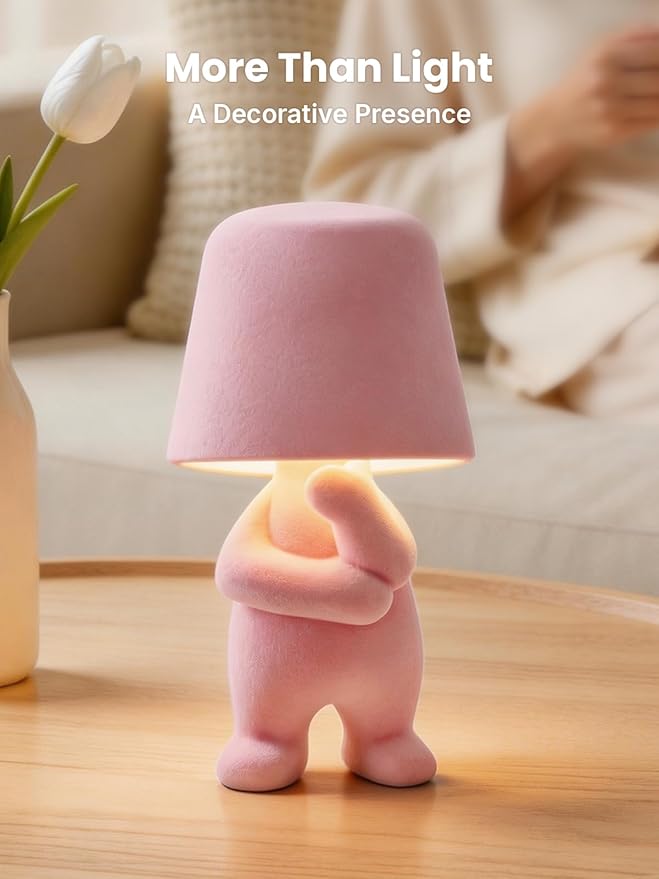Modern Table Lamp for Youth: Rechargeable Cute Light for Kids Child Teen - Gift for Birthday Christmas Halloween Easter (Pink)