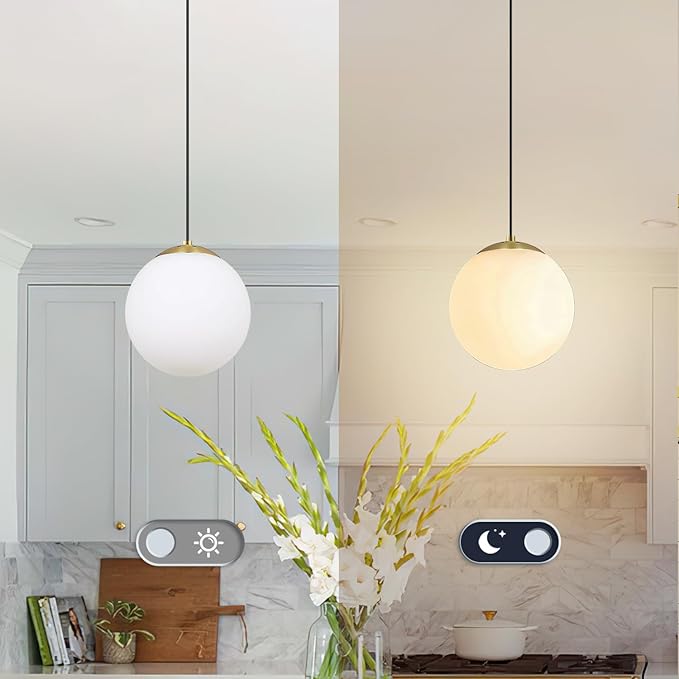 KoKo&Yukina 6-inch mini Modern Globe Pendant Light Opal Glass with Brass Finish Contemporary Mid Century Adjustable Hanging Light Fixture Mid Century Pendant Light for Living Room Bedroom Kitchen