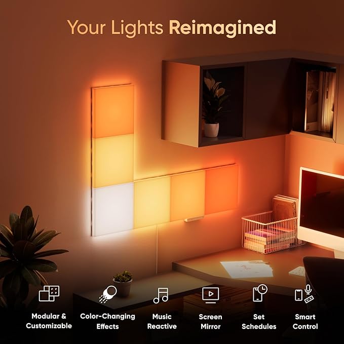 Nanoleaf Smart LED Light Panels 6 Pack, Blocks Squares Wall Lights with Music Sync, WiFi Smarter Kit RGBW Gaming Lights Compatible with Alexa, DIY Wall Decor Light for Bedroom
