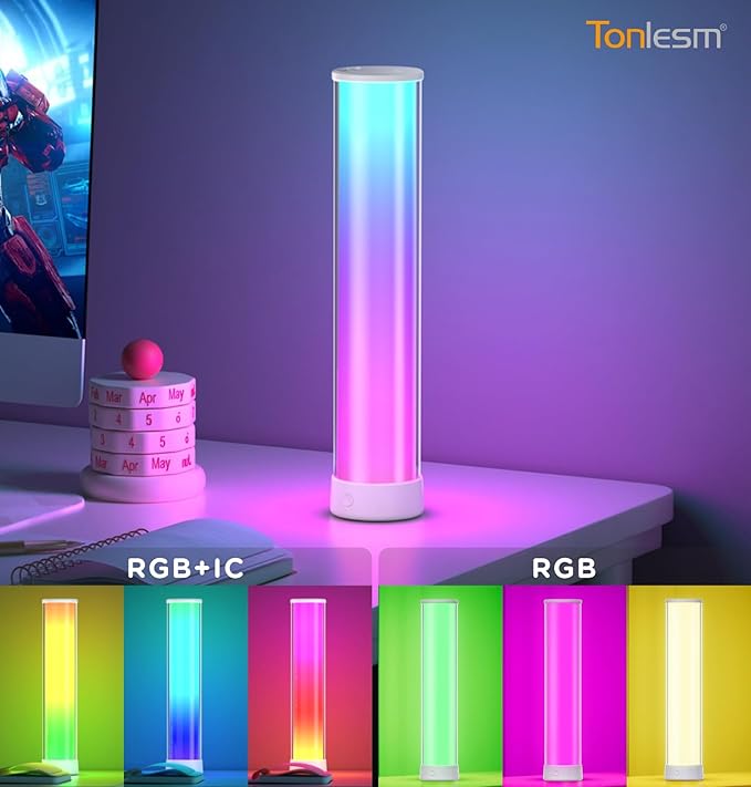 Rechargeable Table Lamp RGB+IC LED Cordless Table Light,12.59inch 1500LM Ambient Lighting APP & Remote Control, Desk Lamp Music Sync, Color Change Lamp for Bedside Bedroom, Home Decor