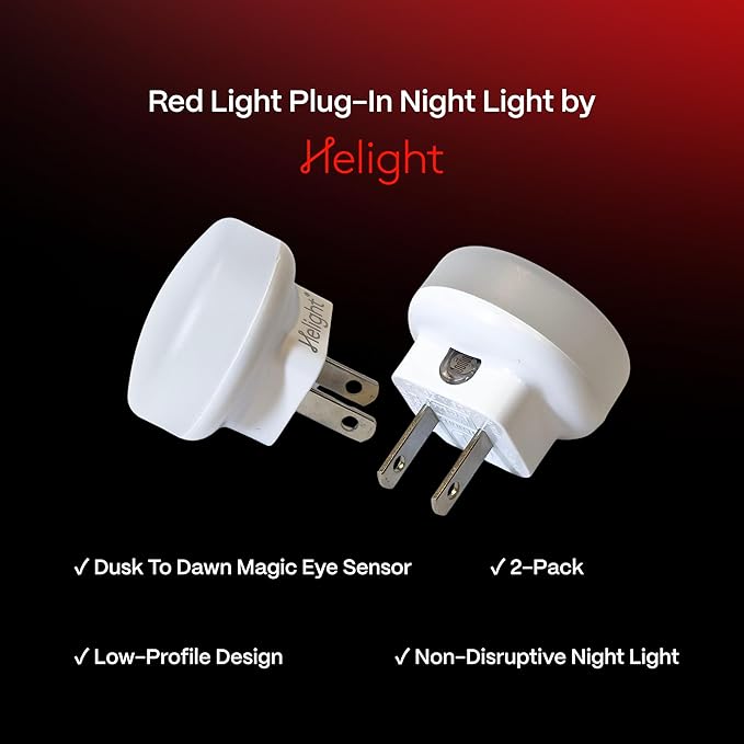Helight Red Night Light Plug-in 2 Pack – 630nm Red Light for Sleep & Bedroom Use to Support Deep Relaxation- Dim Plug-in Night Lamp with Automatic Dusk to Dawn Magic Eye Sensor