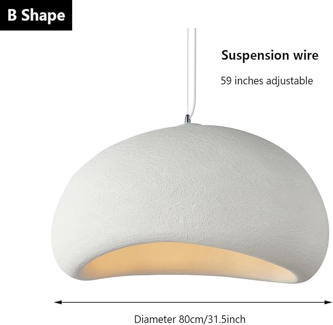 JAYMP 80cm Wabi Sabi Pendant Light for Living Room Hallway Restaurant Modern Hanging Lamp E26 Base Japanese Style Bird Nest Shape Lighting Fixture, 1 Pack (Matte White,B Shape, 80cm/31.5in)