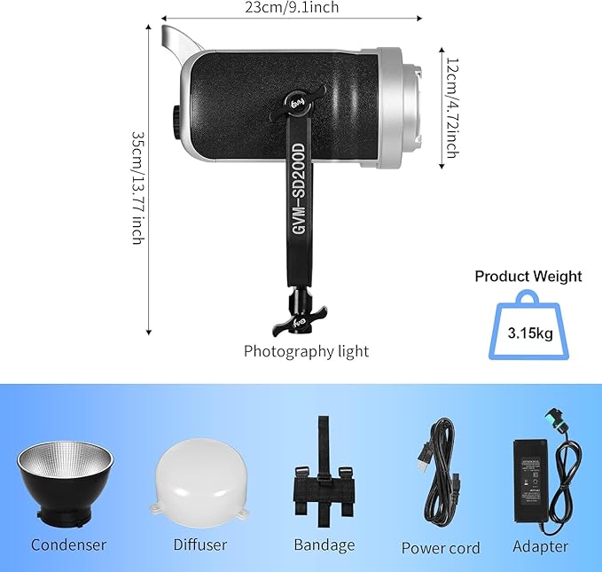 GVM 200W LED Video Light with Lantern Softbox, SD200D Photography Studio Lighting Kit with Bluetooth/DMX Control, 93000lux@0.5m 3200K-5600K Bi-Color Continuous Output Lighting for YouTube (SD200D)