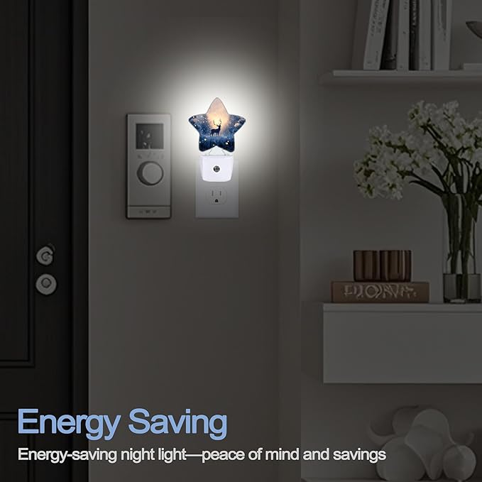Christmas Deer Dusk to Dawn Star Night Light,Winter Tree Snowflake Smart Sensor Nightlight for Bedroom Kitchen Hallway Stairs,Plug-in Energy Efficient Decor Desk Lamp Women Men Gifts
