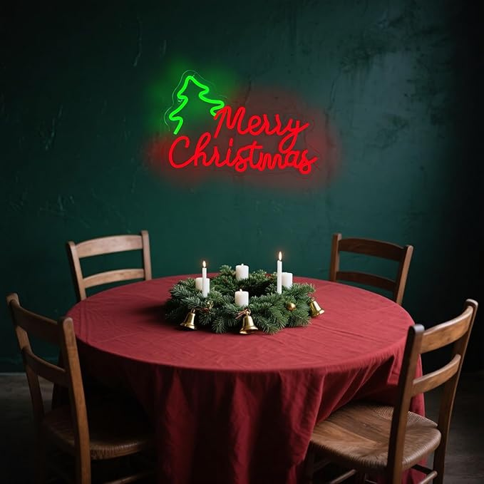 Merry Christmas Tree Neon Sign with Decorations - Holiday Wall ArtMerry Christmas Tree Neon Sign with Decorations - Holiday Wall Art
