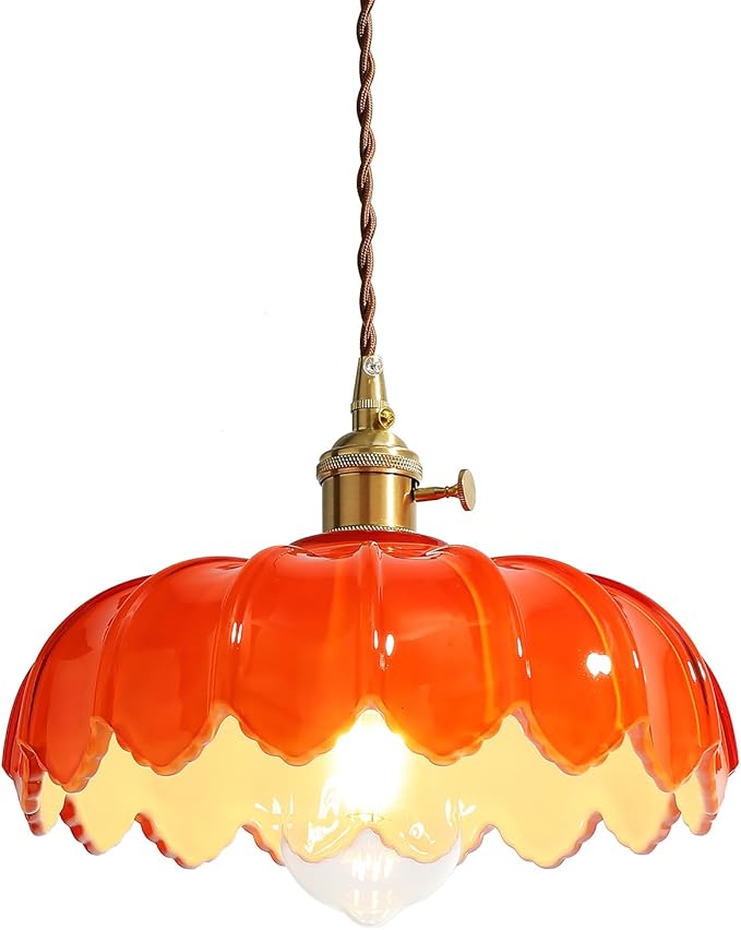 Plug in Pendant Light: Hanging Light Plug in Orange Glass Hanging Lamp, Pendant Lighting for Kitchen Island, Bedroom, Dining Room, Living Room, E26 No Bulb