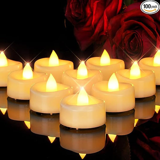 Flameless Candles, 100 Pack LED Tea Lights Candles Battery Operated, Last 200+ Hrs Flickering Tea Lights, Flameless Tealight Candles for Halloween Diwali Fall Christmas Wedding
