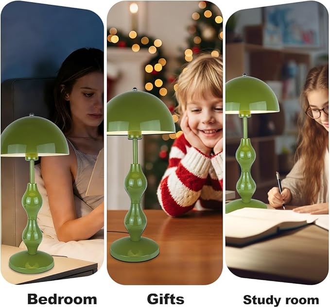 Mushroom Lamp Green,Tall Bedside Table Lamp for Living Room Kids Room Bedroom Nightstand,Flowerpot Desk Light with Button Switch, Requires E26 Bulb(not included),Iron Lampshade,Home Office Decor