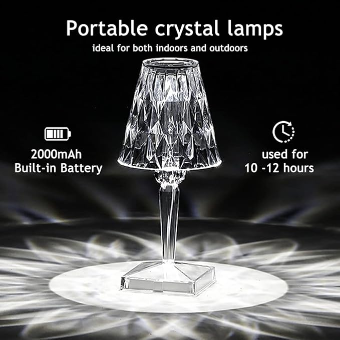 2pcs Crystal Table Lamp Touch Control Crystal Rose Lamp, [2000mAh]Rechargeable LED Diamond Table Lamps with 3 Color Changing Light, [Non-Yellowing]Acrylic Cordless Table Lamp Small Lamp for Bedroom