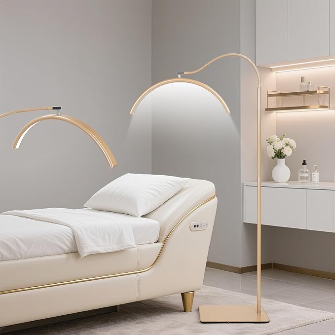 Half Moon Lash Light for Eyelash Extensions & Estheticians, Dimmable LED Lash Lamp with Flexible Gooseneck, Shadow-Free Moon Light for Lash Tech, Tattoo, SPA, Eyelash Lamp (Gold)