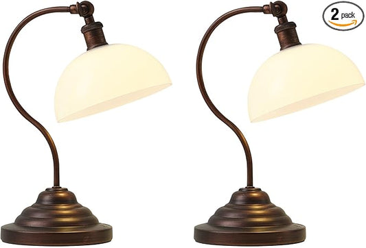 Cordless LED Table Lamp Set of 2, Battery Operated Desk Lamps with Swing Arm & Plastic Shade, Vintage Small Rechargeable Dimmable Light for Bedroom, Living Room, Nightstand, Oil Rubbed Bronze