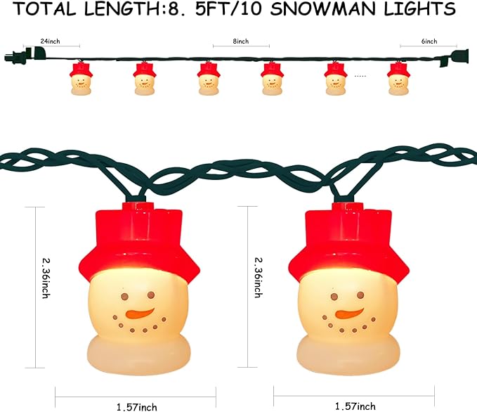 Christmas Snowman String Lights , 8.5Ft Christmas Decorations String Lights Indoor with 10 Cute Snowman Head Lights, Hanging Snowman Fairy Lights UL Listed for Outdoor Christmas Holiday Party Decor