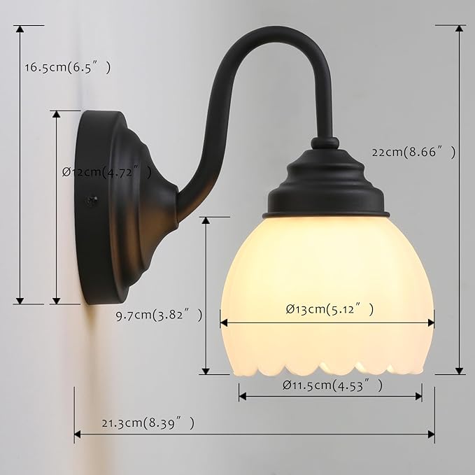 Pathson Milk White Wall Sconce Lamp with Tulip Thicken Glass, Modern Bathroom Sconce Hardwired Wall Vanity Light Indoor Decor for Mirror Living Room Foyer Loft Bedroom Farmhouse Lighting