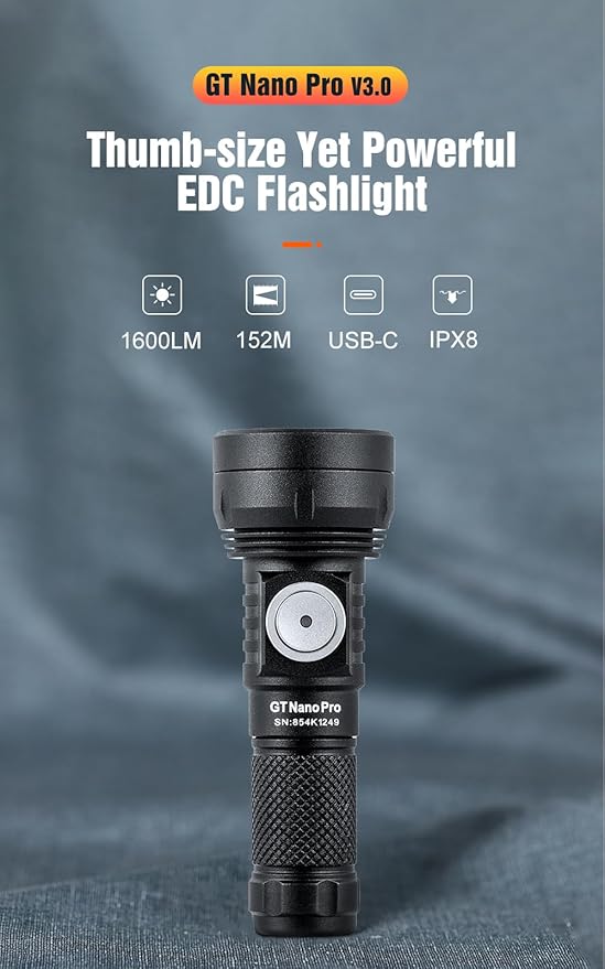 LUMINTOP GT Nano Pro Keychain Flashlight 1600 Lumens Mini Flashlight 152 Meters Beam Distance, Rechargeable Battery (Black)