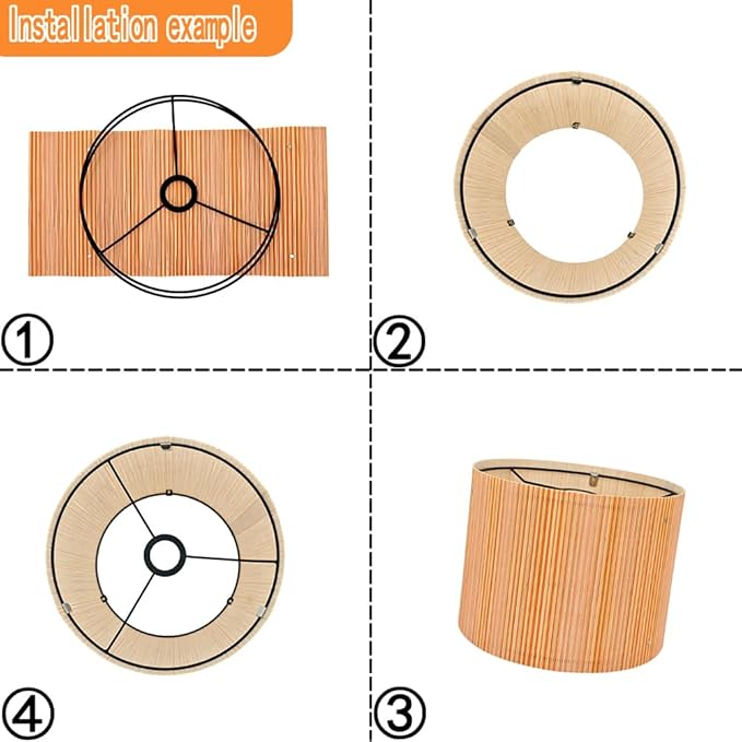Bamboo Lamp Shade with Colorful Lines, Modern Bohemian Translucent Barrel Style, Decorative Art Shade for Table Floor Lamp, Easy Assembly, 11.8x9 Inch