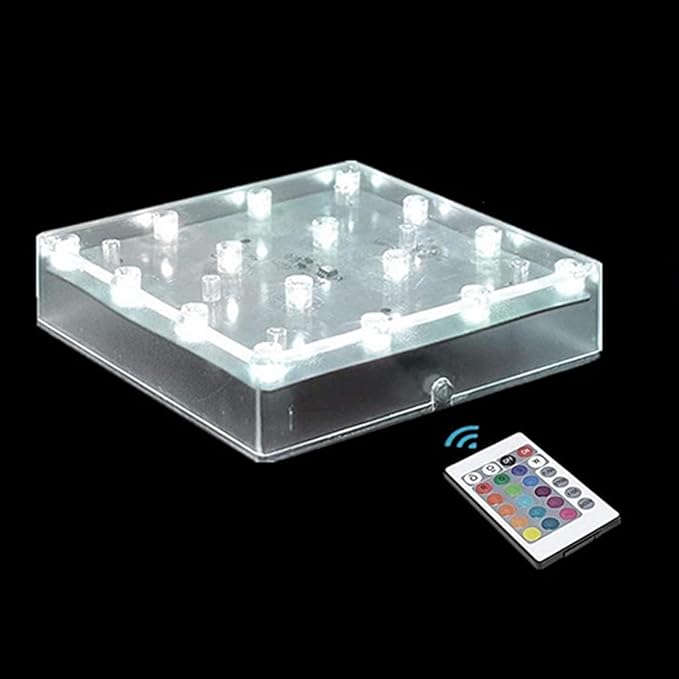 LARDUX Square LED Light Base with Remote -5 Inch Multicolor Display Pedestal Light Base for Effiel Tower Vase Crystal Glass Art LED Pedestal Base - Charging USB or Battery Powered