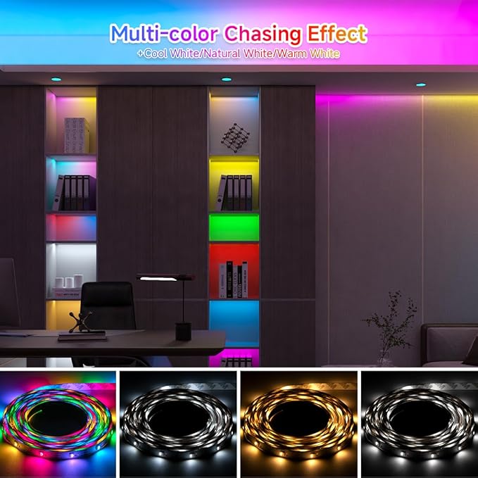 BTF-LIGHTING SK6812(Similar WS2812B) UL Listed RGBW RGB+Warm White(3000K) Individually Addressable DC12V 16.4FT 30LED/m 4 Colors in 1 Light Dream LED Strip IP30 White PCB(No Adapter or Controller)