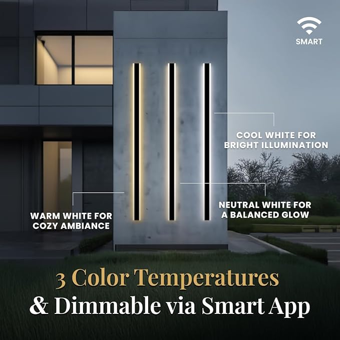 𝗠𝗢𝗗 𝗟𝗜𝗚𝗛𝗧𝗜𝗡𝗚 Haylen Smart | Waterproof Outdoor Smart Wall Light, Dimmable with Remote 3000K-6000K, Long Outdoor Porch Lights, Wired Lighting Fixture Patio Exterior Sconce, 1-Pack (79")