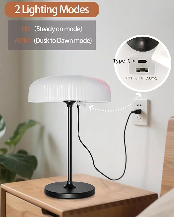 Cordless Table Lamp: Portable Rechargeable Waterproof Lamp for Shower Bathroom Kitchen Counter Outdoor Patio - Aesthetic Mushroom Design, Gifts for Women Mom, Battery Operated, USB & Solar Powered