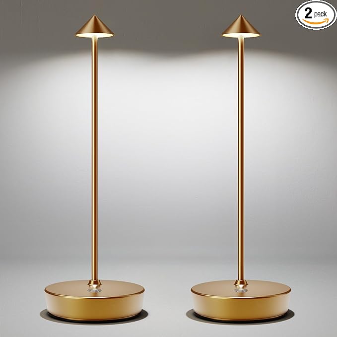 LED Cordless Table Lamp Rechargeable - 6000mAh Battery Operated Waterproof Desk Lamp 3 Color Stepless Dimming Touch Lamps Memory Light for Home Restaurant Dining Outdoor Patio Set of 2 Bronze