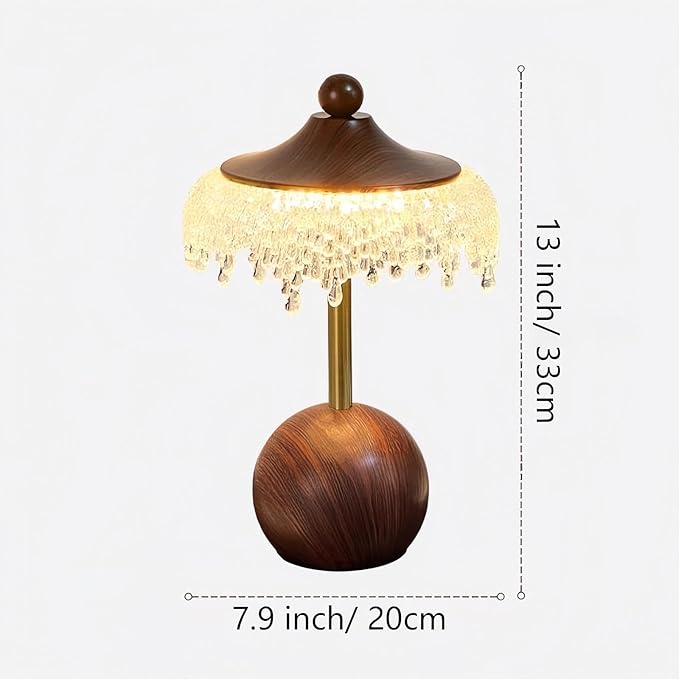 LIGHTLAND Water Drop Table Lamp, 7.9 * 13 Inch Crystal Acrylic Bedside Light for Study Room, Bedroom, Living Room