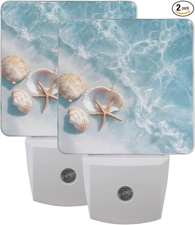 Blue Beach Shells Night Light 2 Pack Dusk to Dawn Sensor Led Lamp for Women Men Night Lights Plug into Wall Decor for Bedroom Kitchen Bathroom Corridor, 0.5W
