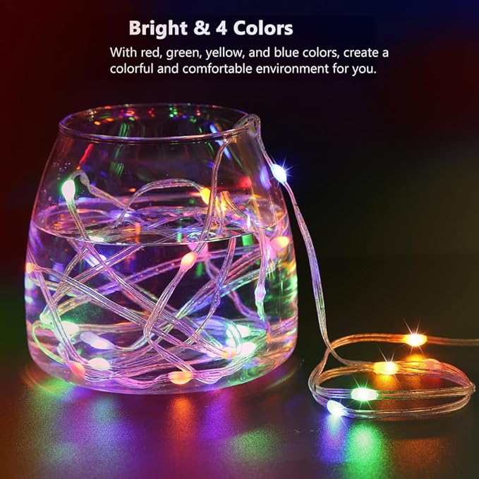 Battery Operated String Lights (4 PACK), 16.5ft 50 LED Twinkle Fairy String Lights Battery Powered with Auto Timer for Indoor Outdoor Christmas Trees Wreath Decoration Party Bedroom Garden -Multicolor