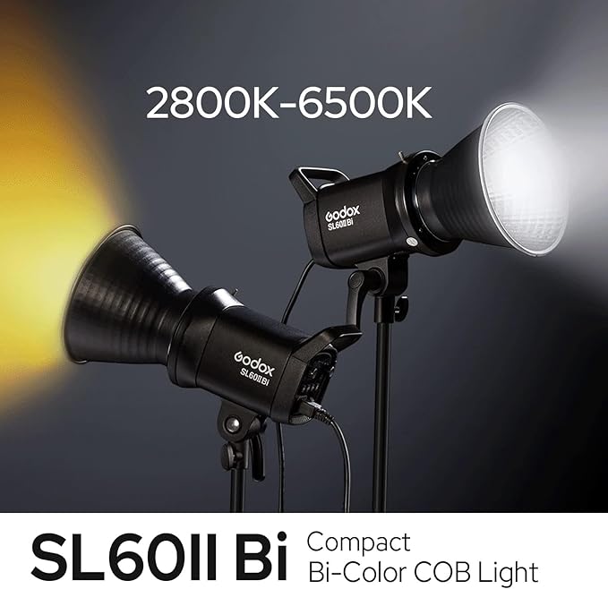 Godox SL60IIBi Bi-Color LED Video Light, 75W 2800K-6500K 25100Lux@1M CRI 96+ TLCI97+ Bowens Mount Photography Continuous Light, 11 FX Effects Studio LED Light with APP Control