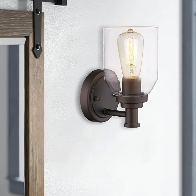 zeyu Farmhouse Vanity Sconces Lights for Bathroom, 1-Light Vintage Bathroom Wall Light Fixture with Clear Glass Shade, Oil Rubbed Bronze Finish, ZG33B ORB