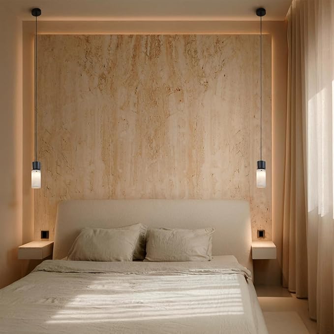 Alabaster Pendant Light for Kitchen Island,Natural Stone Island Pendant Light,Modern Black Pendant Lamp with Marble Shade,Durable Aluminum,Chandelier for Bedroom Beside,Countertop,Living Room,E26
