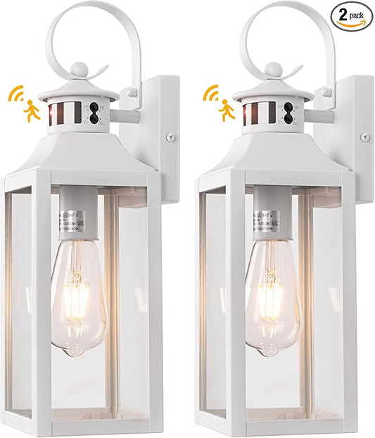 16" Motion Sensor Outdoor Wall Lights 2 Pack - White Dusk to Dawn Outdoor Lighting Wall Mount, Modern Exterior Light Fixtures, Waterproof Outside Lamps for House, Garage