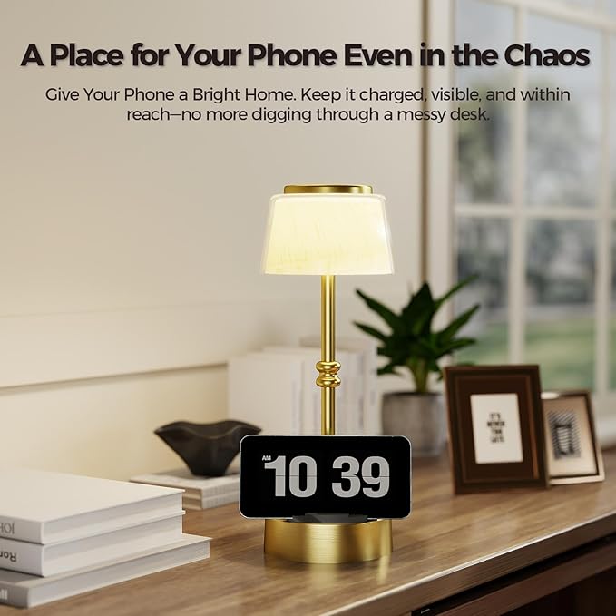 LED Cordless Lamp, 5 Colors Stepless Dimming Table Lamp, Built-in 4400mAh Rechargeable Battery with USB Charging Port, Portable Touch Bedside Light for Patio, Restaurant, Dining (1, Gold)