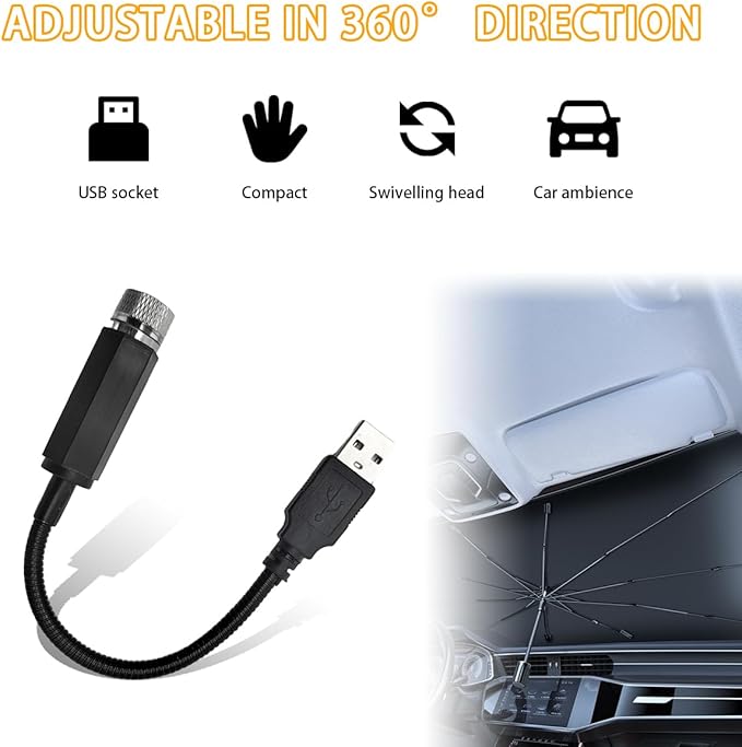 USB Projector Night Light, Highlighted Car Roof Light, Auto Interior LED Romantic Atmosphere Light, Adjustable Night Lamp for Bedroom Party, Universal Decor Car Accessories (Green)