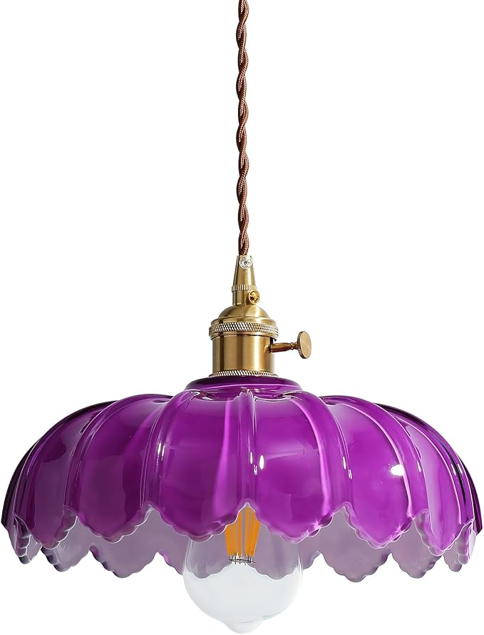 Plug in Pendant Light: Hanging Light Plug in Royal Purple Glass Hanging Lamp, Pendant Lighting for Kitchen Island, Bedroom, Dining Room, Living Room, No Bulb