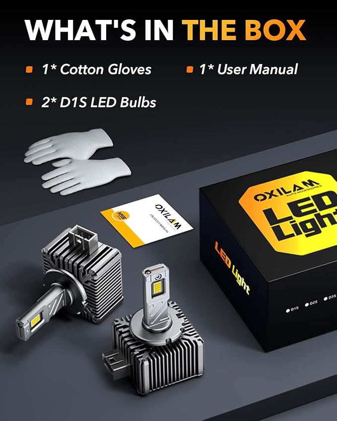 OXILAM D1S D1R LED Bulbs 30000LM 6500K White Ultra-Bright, 5 Min Quick Install, 60000H Lifespan, No Flicker, 99% Compatibility