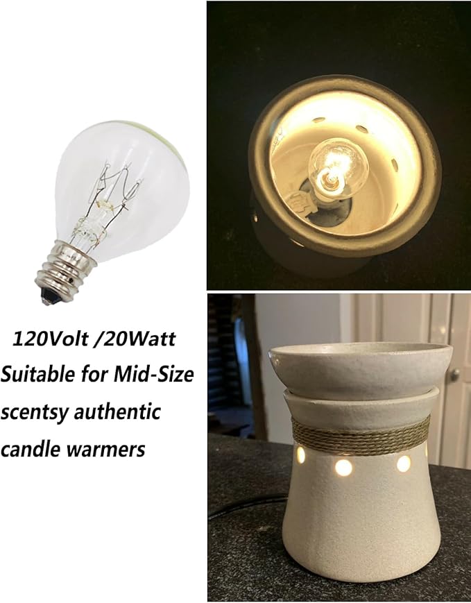 20 Watt Wax Melt Warmer Light Bulbs for Scentsy Mid-Size Wax Warmer and Candle Warmers,120 Volt/E12 Clear Light Bulbs,Warmwhite,Long Last Lifespan,6Packs