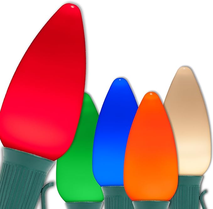 Wintergreen Lighting 100 C9 OptiCore LED Commercial Outdoor Christmas Lights – Heavy Duty Christmas String Lights; Green Wire (100 ft, Multicolor Smooth/Opaque)